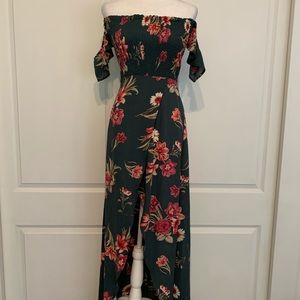 Floral Maxi Dress With Front Slit - High Low